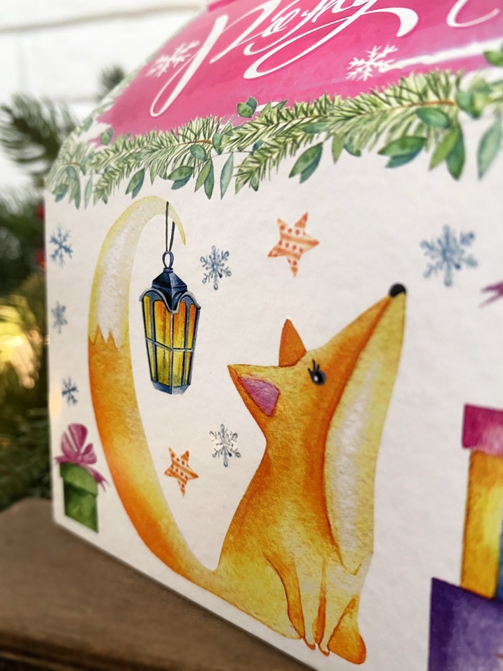 Коробка новогодняя подарочная Акварельная серия, 133х116х126 (+45) мм (домик) — изображение 6